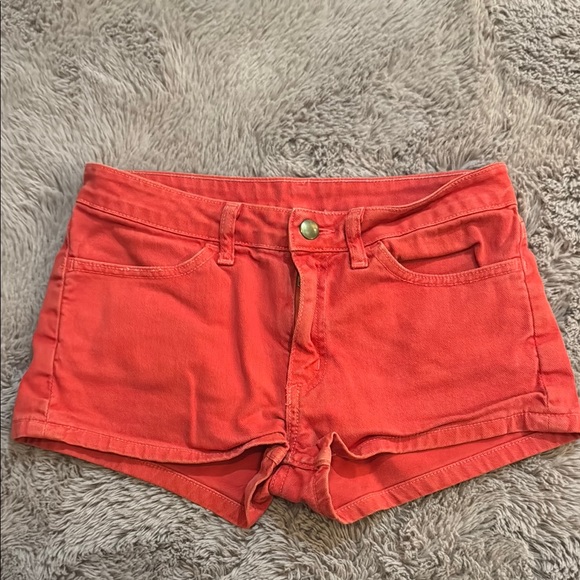 American Apparel Red Jean Shorts button zip closure daisy dukes short denim 26 - Picture 2 of 5